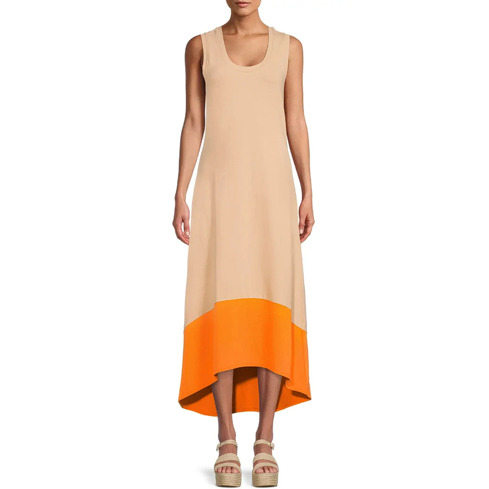 Time And Tru Brown Pique High Low Hem Knit Summer Maxi Dress Womans Size 3XL